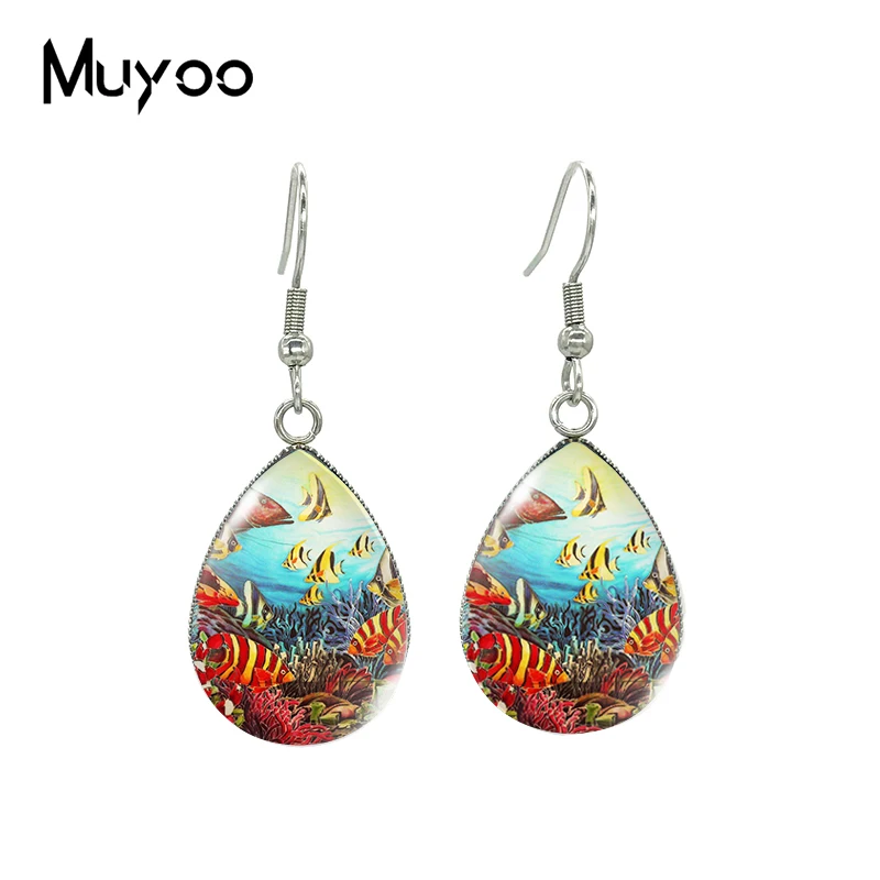 2021 New Underwater World Tear drop Earring Marine Life Fish hook Earrings Glass Cabochon Jewelry Handmade Items