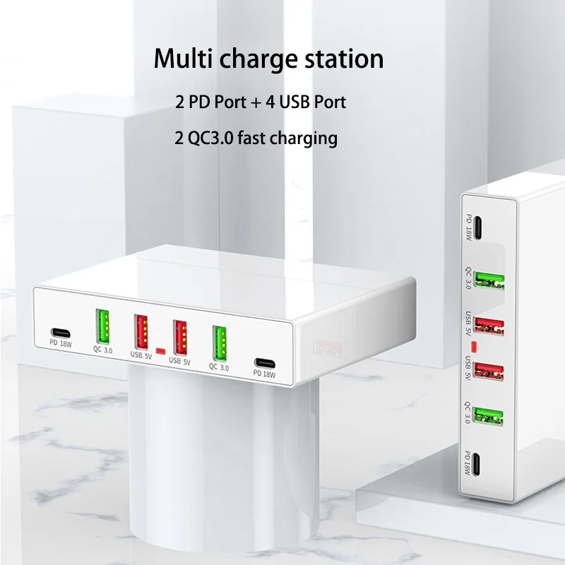 

Multi Usb PD Charge Station For Samsung S10 Note20 Huawei Mate20 p30 Xiaomi Vivo Oppo QC3.0 Fast Charger Dock EU US UK AU Plug