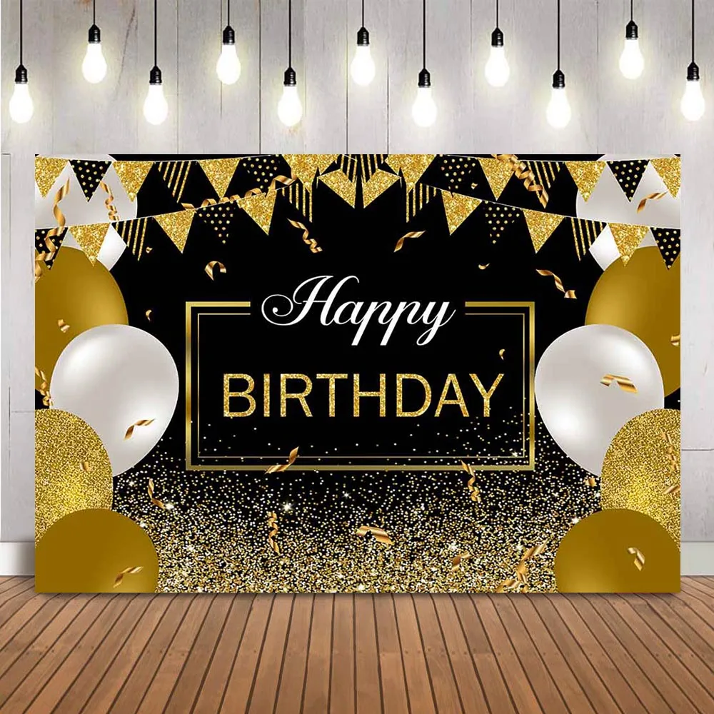 

Happy Birthday Backdrop Gold Glitter Birthday Background for Photo Studio Party Balloons Flag Photo Booth Background Studio Prop