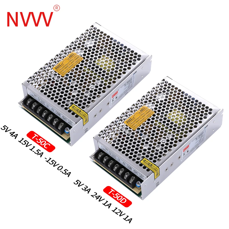 NVVV T-50C 5V 15V -15V Triple Output Power Supply T-50A 5V 12V -5V AC DC Converter T-50B 5V 12V -12V AC To DC T-50D 5V 12V 24V