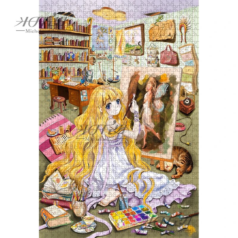 

Michelangelo Wooden Jigsaw Puzzles 500 1000 1500 2000 Pieces Dream-drawing Girl Cartoon Painting Educational Toy Gift Home Decor