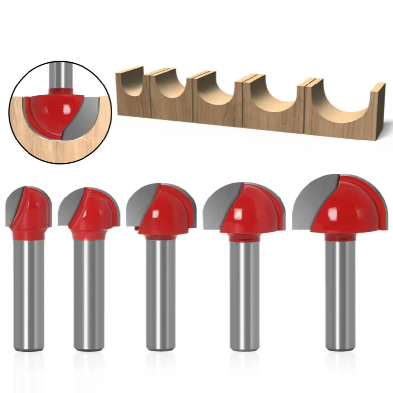 1/5PC 8mm Shank Corner Rouding Router Bit 12/16/19/22/25mm Round Router Bit Wood Trimming Cutter Radius Wood Milling Cutter