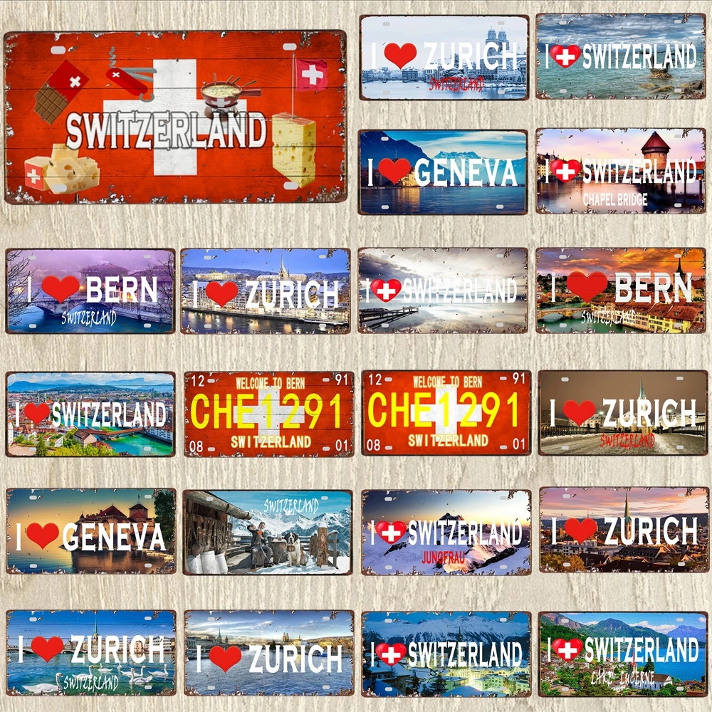 【YZFQ 】Switzerland Zurich Decorative Tin Plate Metal Signs Travel Souvenir Wall Garage Shop Man Cave Home Decor 30X15CM DC-1120A