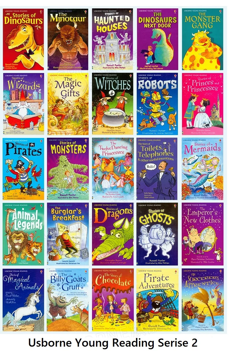 25 Books Usborne Young Reading Serise 2 English Book Child Kids Word Sentence Fairy Tale Story Book Age 8-12