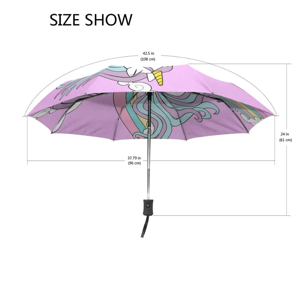 Lovely Unicorn Women Umbrellas Cartoon Girl Automatic Umbrella Rain Women Three Folding Travel Umbrella Rainbow parapluie