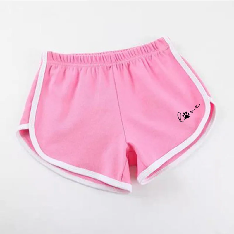 Love Cat pata estampando shorts femininos, casual esporte skinny shorts, cintura elástica, estilo praia, calças curtas femininas, tendência da moda, S-2XL, verão