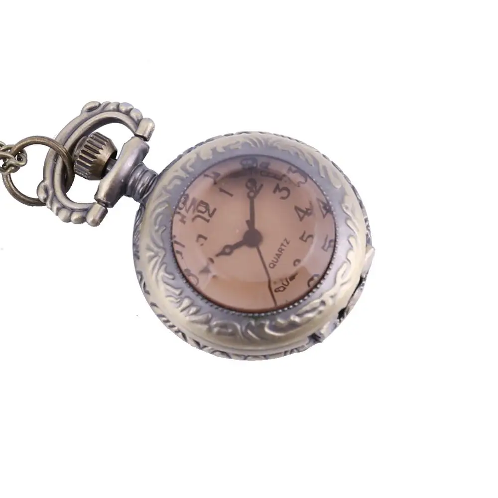 6046Trend retro mini brown glass open cover pocket watch with chain accessories for men and women