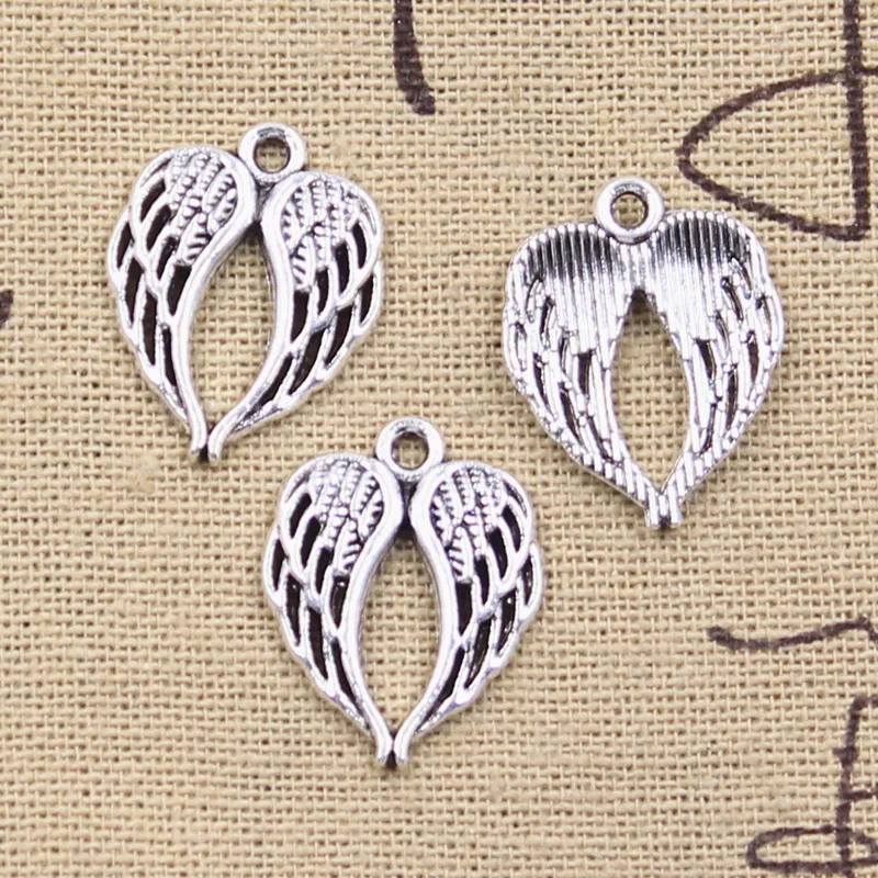 15pcs Charms Heart Angel Wings 21x17mm Antique Silver Color Pendants Making DIY Handmade Tibetan Finding Jewelry