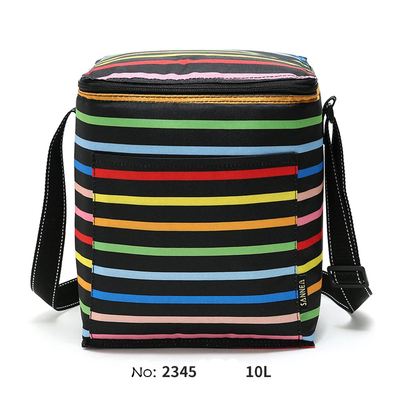 SANNE 2023 New Rainbow Stripe Insulation Bag Cooler 600D Oxford Cloth Ice Bag Thermal Waterproof Picnic Box Lunch Multiple Sizes