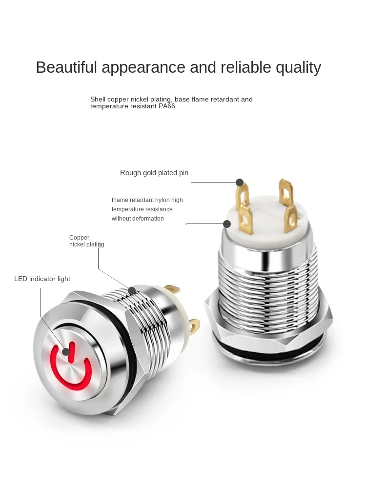 YZWM-Botón de Metal de reinicio, interruptor de inicio y parada con luz LED DC 5 12 24 V, botón pequeño, impermeable y a prueba de polvo, 12mm