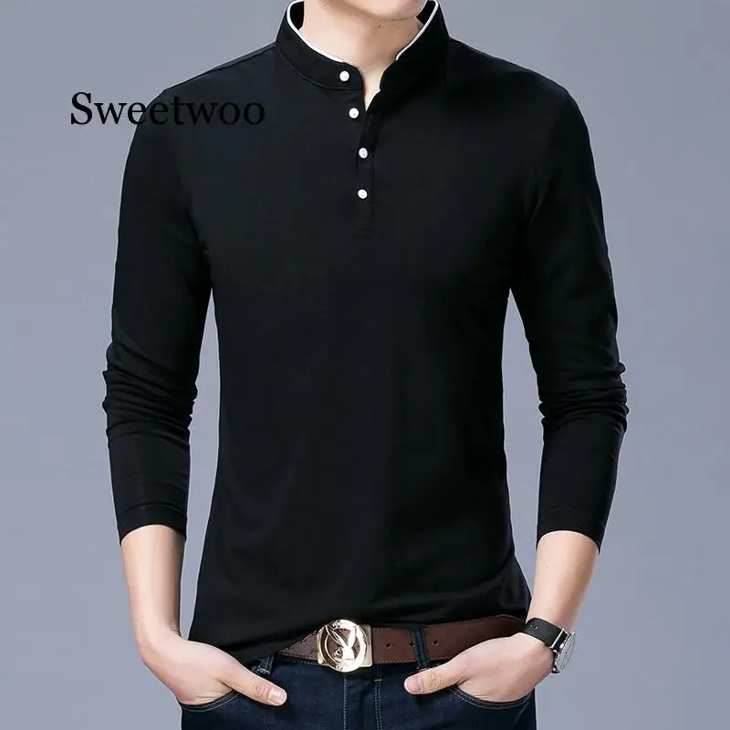 

Hot Sell 2020 New Fashion Clothing Shirt Mens Mandarin Collar Long Sleeve Slim Fit Boys Casual Men's Clothing