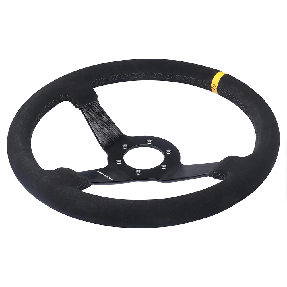 350mm/14Inch Car Steering Wheel Suede/Real Leather Drift Racing Game Simulator Steering Wheel Universal