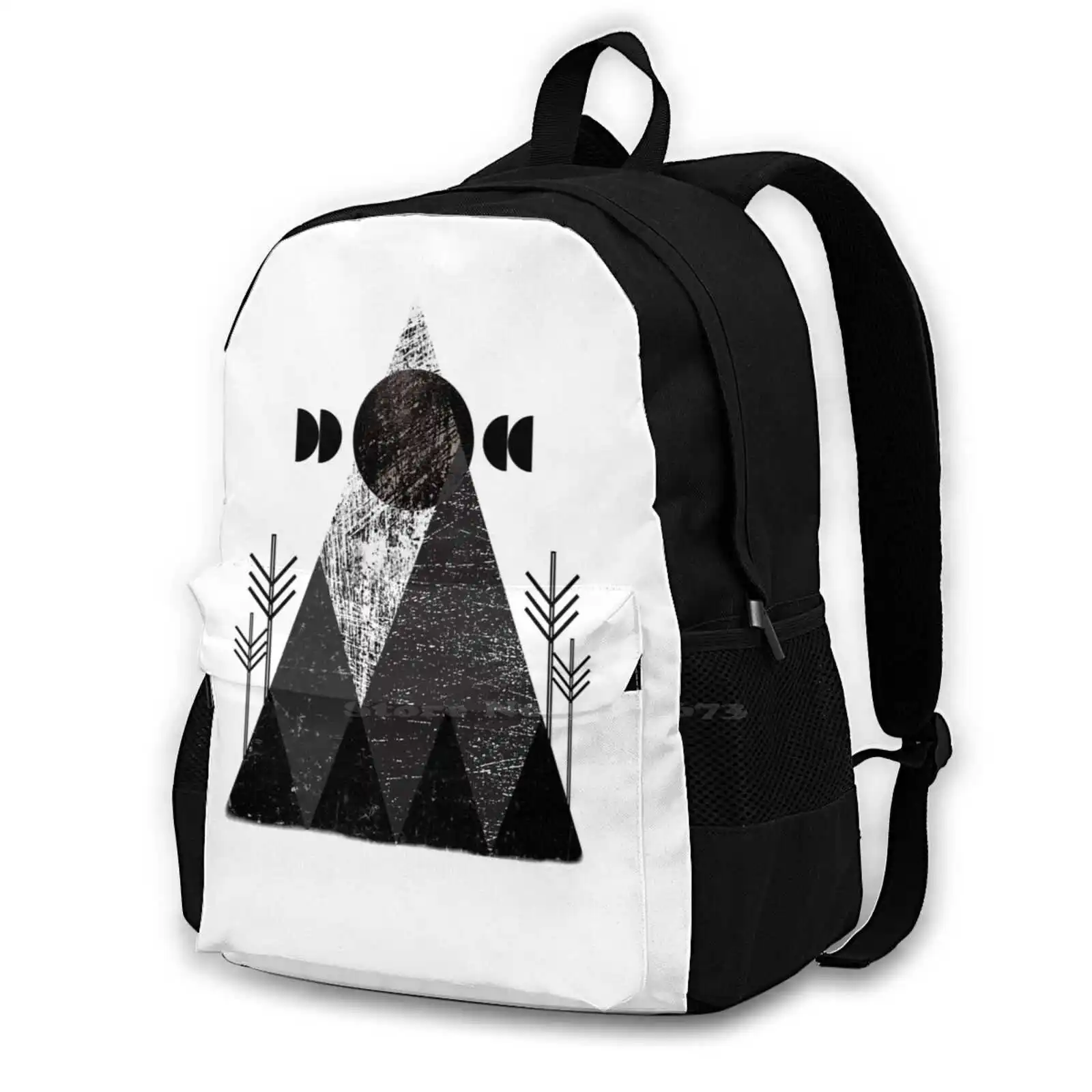 Minimalist Black And White Mountain Scene Women Men Teens Laptop Travel School Bags Moon Moon Phase Galaxy Space Stars Night