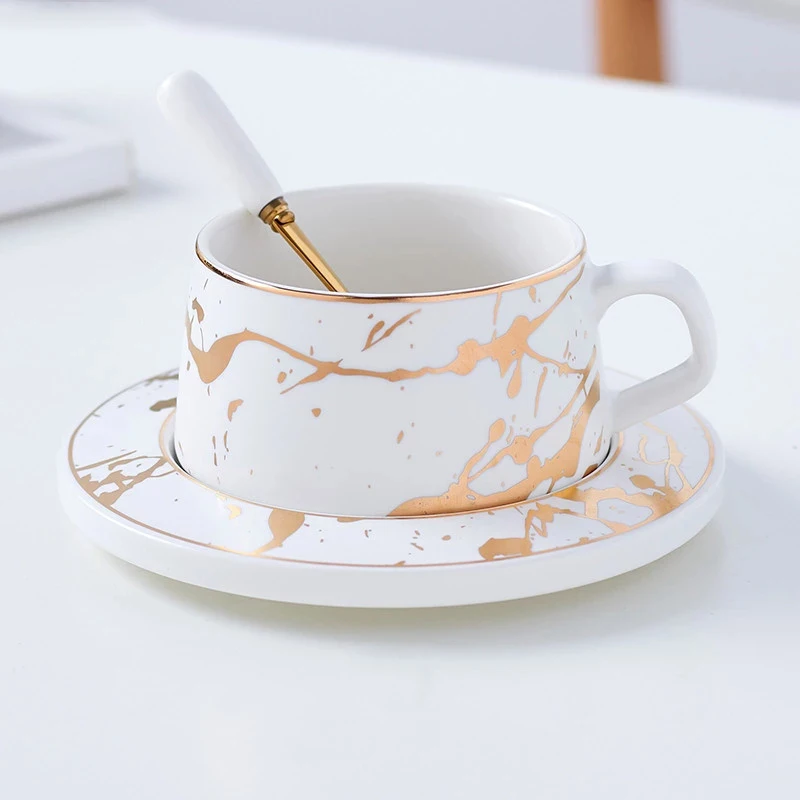 Nordic Style Marble matte gold series ceramic tea cup coffee mug luxurious Vintage Cafe Bar Mark cup Christmas party supplies