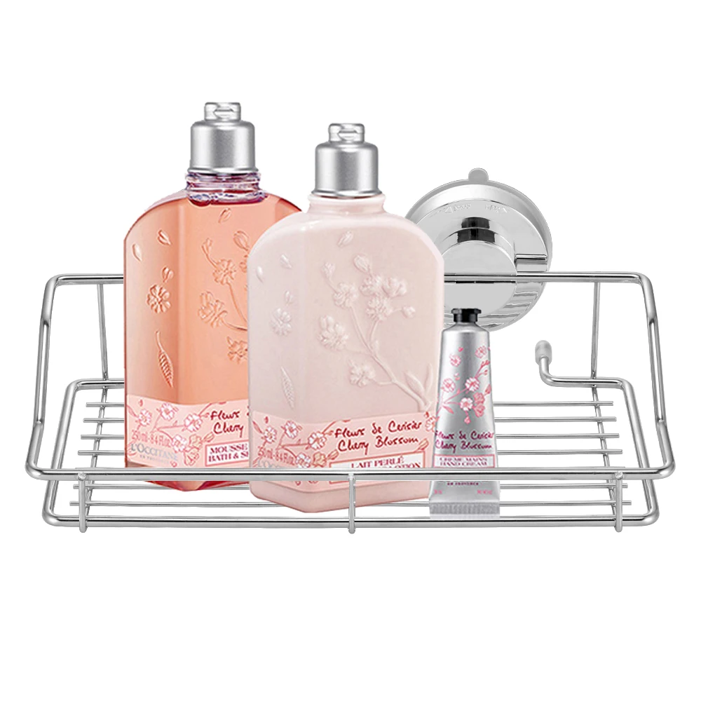 

Stainless Steel Strong Lock Bathroom Suction Shower Shelf No Rust Kitchen Storage Basket Dish Rack For Shampoo Stand Suction Cup