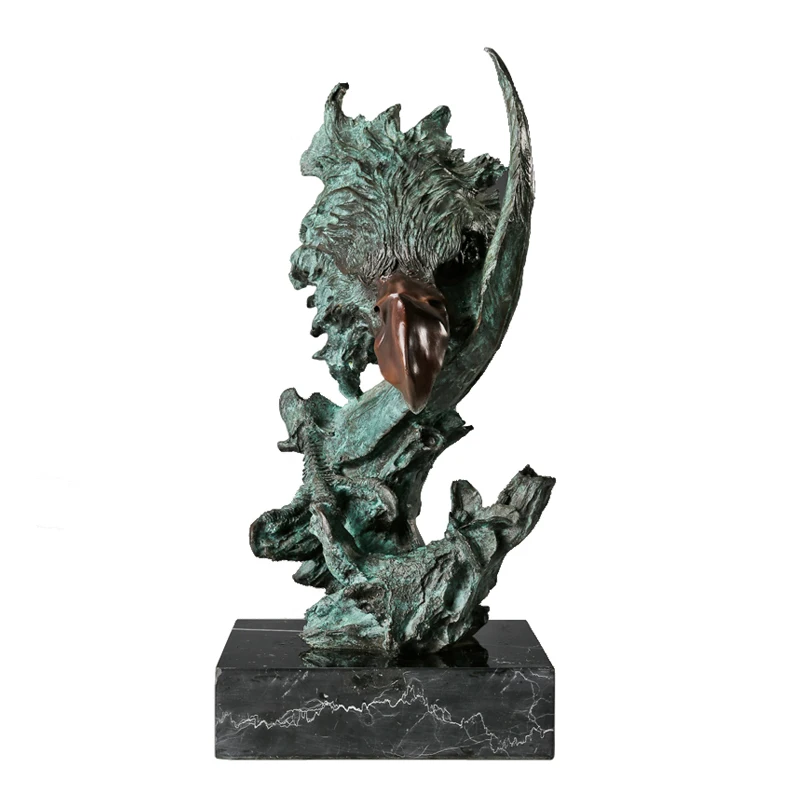 Eagle Head Statue Bronze Hawk Falcon Bust Sculpture Wildlife Animal Bird Figurine Green Office Desktop Decor Man Gifts view 3