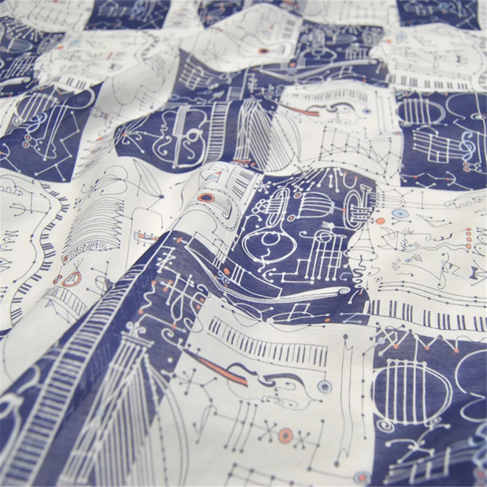 Smooth Feeling Fashionable Violin Sheet Music Design Silk Cotton Fabric with Competitive Price for Elegant Women Garment