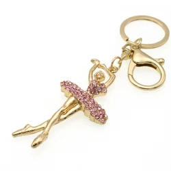 Newest Fashion Crystal Ballet Gift Key Chain Gold Plated Charm Dancing Girls Ballerina Keychain