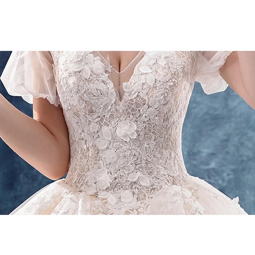 ヴィンテージvネックのウェディングドレス,手作りの花のモデルabito da sposa brautkleid