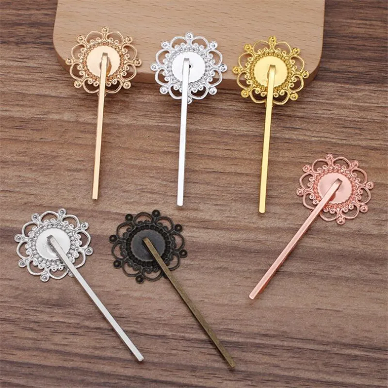 10pcs Flower Hair Jewelry Hairclip Blank Base Settings Word Folder Hair Clips Barrette For 12mm Cabochon Cameo DIY Headwear
