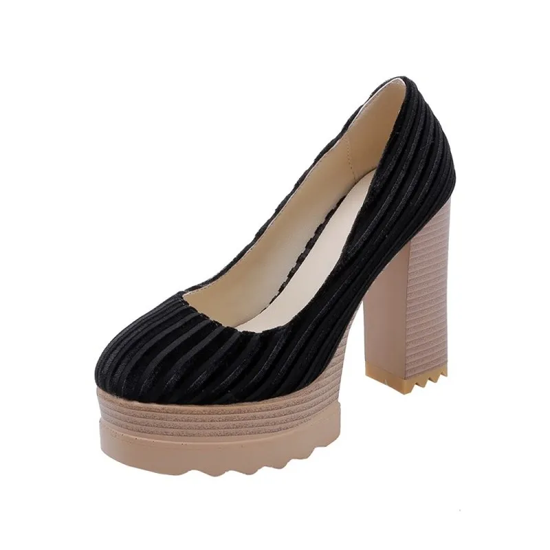 spring and fall The New fashion Suede Round head overheight with 11CM Women shoes black Sexy banquet High heel Single shoes