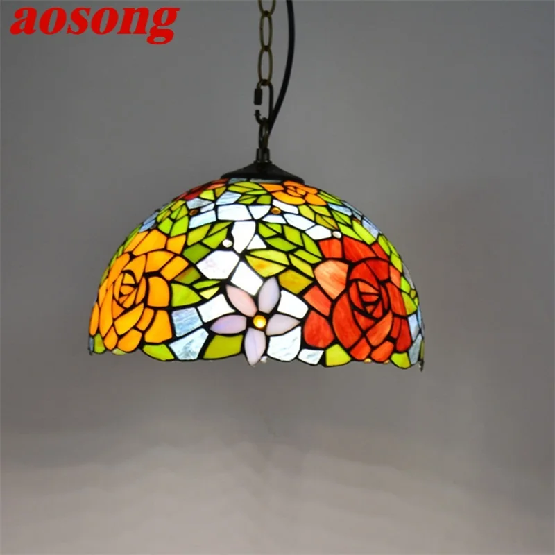 AOSONG Tiffany Pendant Light Modern LED Colorful Lamp Fixtures Decorative For Home Living Dining Room