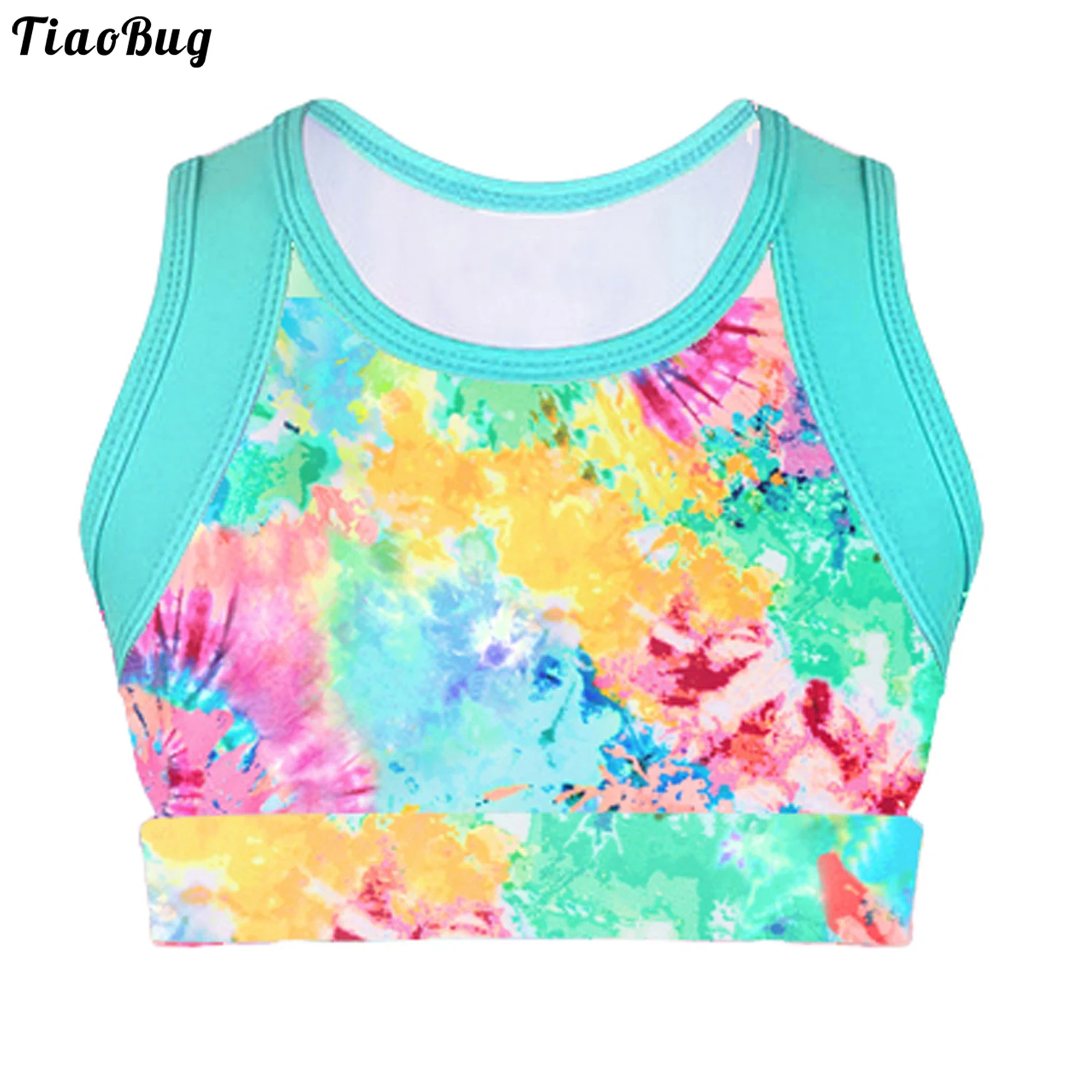 

TiaoBug Summer Kids Girls Swimming Vest Colorful Stretchy Sleeveless Tie-Dye Ballet Dance Yoga Sport Tanks Crop Top