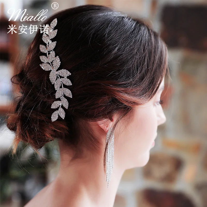 Peine de pelo de novia Simple, accesorios para banquete, con diamantes de imitación ondulados, hoja de aleación, alfiler multidiente