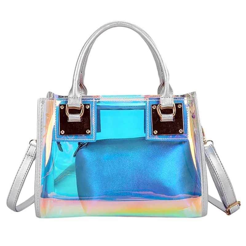 Bolso de PVC transparente para mujer, bolsa de mensajero de Color multifunción con cremallera, bolso de hombro con láser, 2024