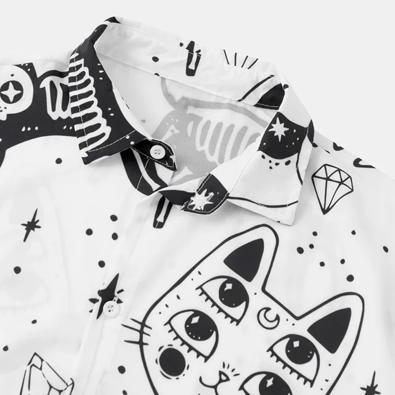 Hawaiian Shirt For Mens 2021 New Fashion Funny Abstract Cat Pattern Print Short Sleeve Light Shirts Plus Size 5XL 6XL