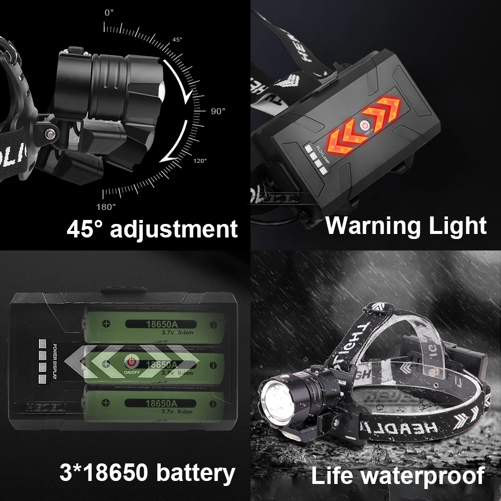 XHP199 Most Powerful LED Headlamp 18650 USB Head Flashlight Rechargeable Head Lamp Light XHP90 IPX8 Waterproof Fishing Headlight