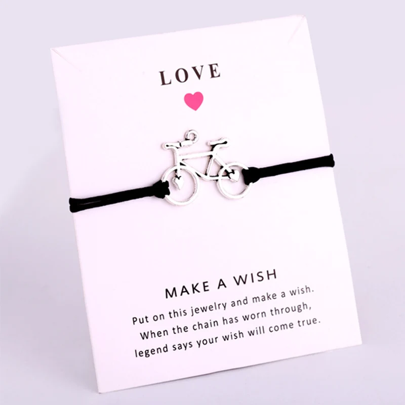 Bicycle Bike Charm Love Card Bracelets Jewelry Wax Cords Women Men Girl Boy Customized Christmas Gift Drop Shipping