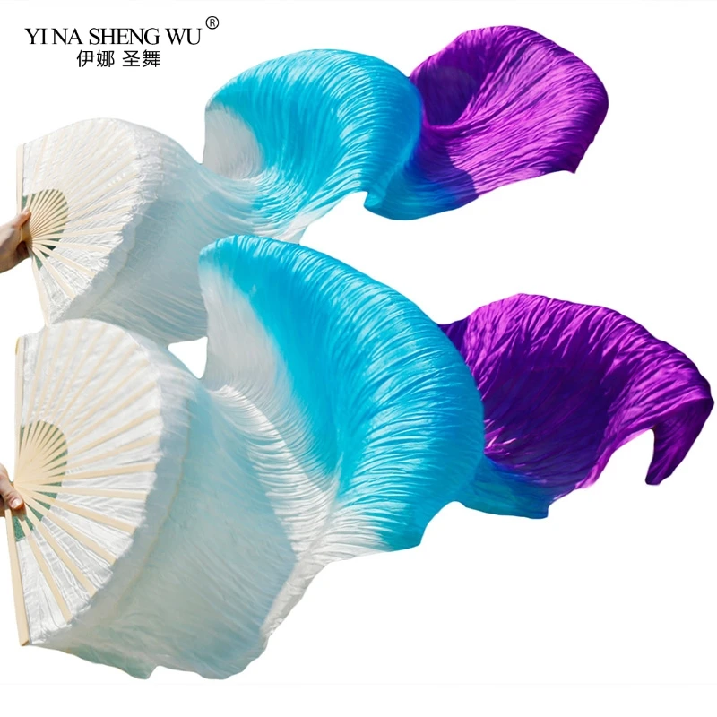 1 Piece/1 Pair Imitation Silk Veil Colorful Long Fans Women/Kids Hand Made Bellydance Performance Accessories Fans Adult Child