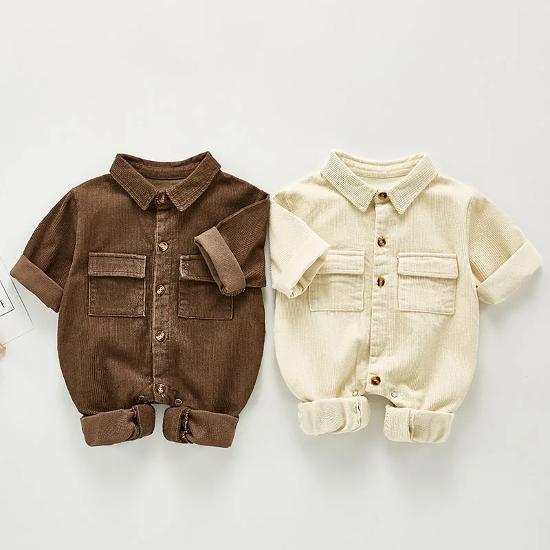 New Newborn Boys Girls Corduroy Jumpsuits Clothes Spring Autumn Baby Boys Girls Rompers Long Sleeve Children Rompers 0-3Yrs