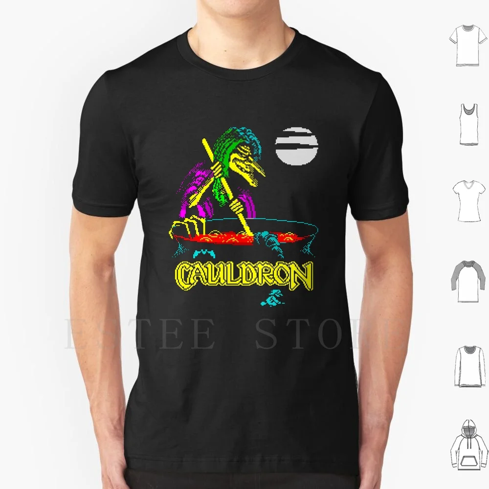 Cauldron T Shirt Print Cotton Zx Spectrum Retro Pixel Game Computer Video Cauldron Witch Broomstick Halloween