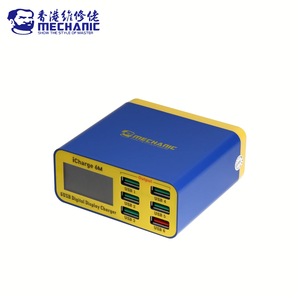 Montir ICharge 6M QC 3.0 USB Smart Charge Mendukung Pengisian Daya Cepat dengan Pengisi Daya Multi-port Tampilan Digital LCD untuk Ponsel Tablet