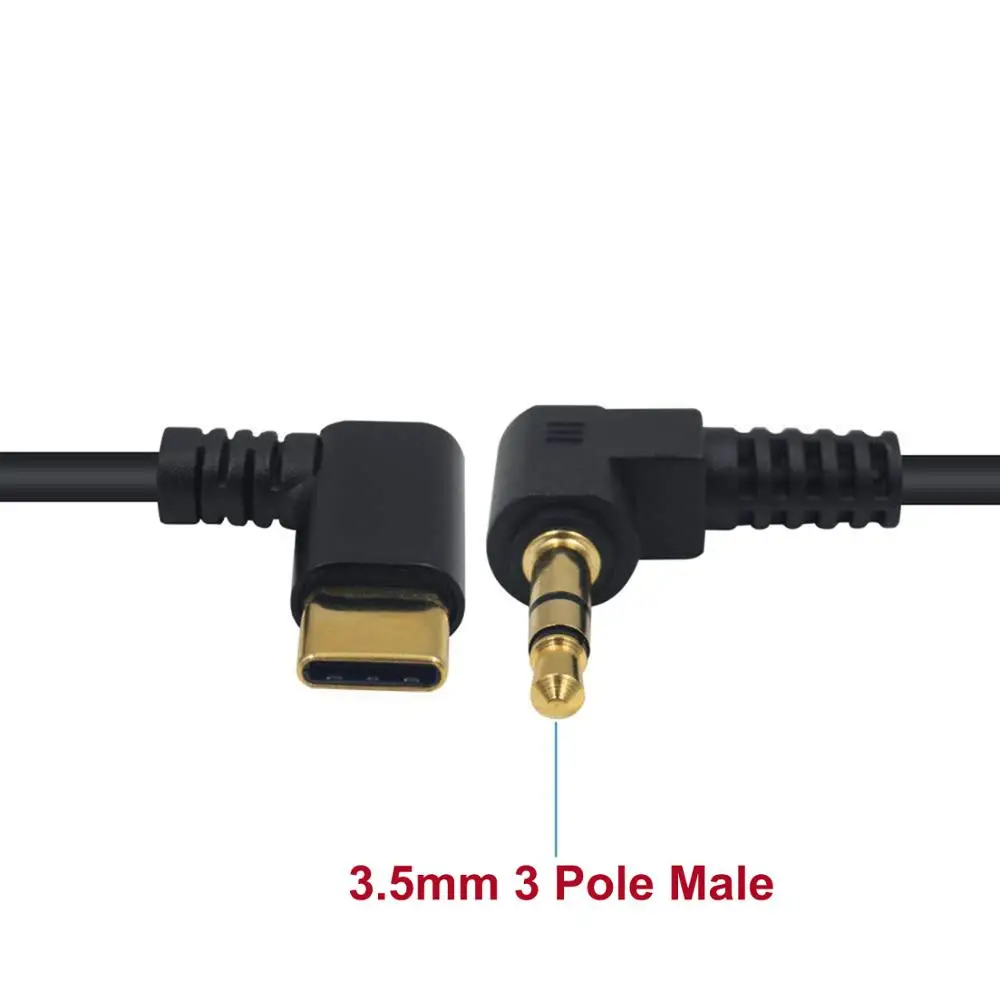 كابل صوت USB من النوع 3.1 C ذكر إلى 3.5 ملم بزاوية قائمة 90 درجة للسيارة Aux متوافق مع Google Pixel 3/3XL/2/2XL، OnePlus
