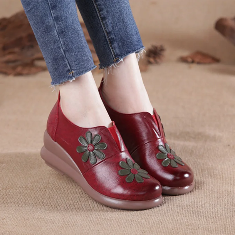 Xiuteng Women Flat Shoes Soft Genuine Leather Casual 5 cm platform Autumn Slip-on Womens Flats For Mon Shoes For Gifts New 2023