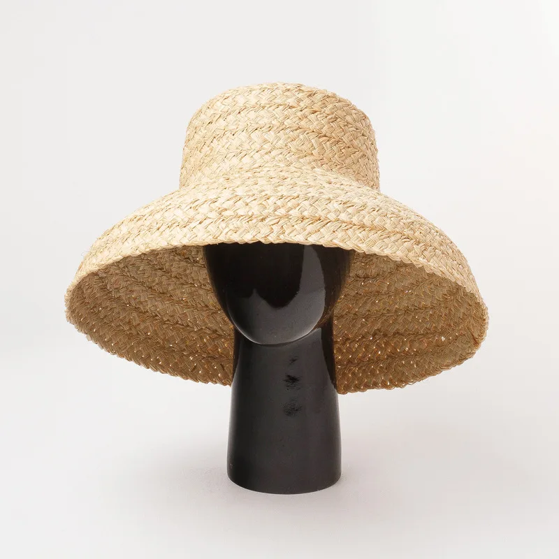 Mode Frauen Breite Krempe Bast Hut Frauen Urlaub Strand Hüte Flache Top Stroh Hut Sommer Sonnenhut Damen UV Eimer Hut Großhandel – Detail 11