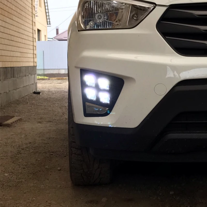 PMFC 2Pcs LED DRL Daytime Running Light Fog Lamp 12V White Car Accessories Decoration For Hyundai For Creta IX25 2014 2015 2016