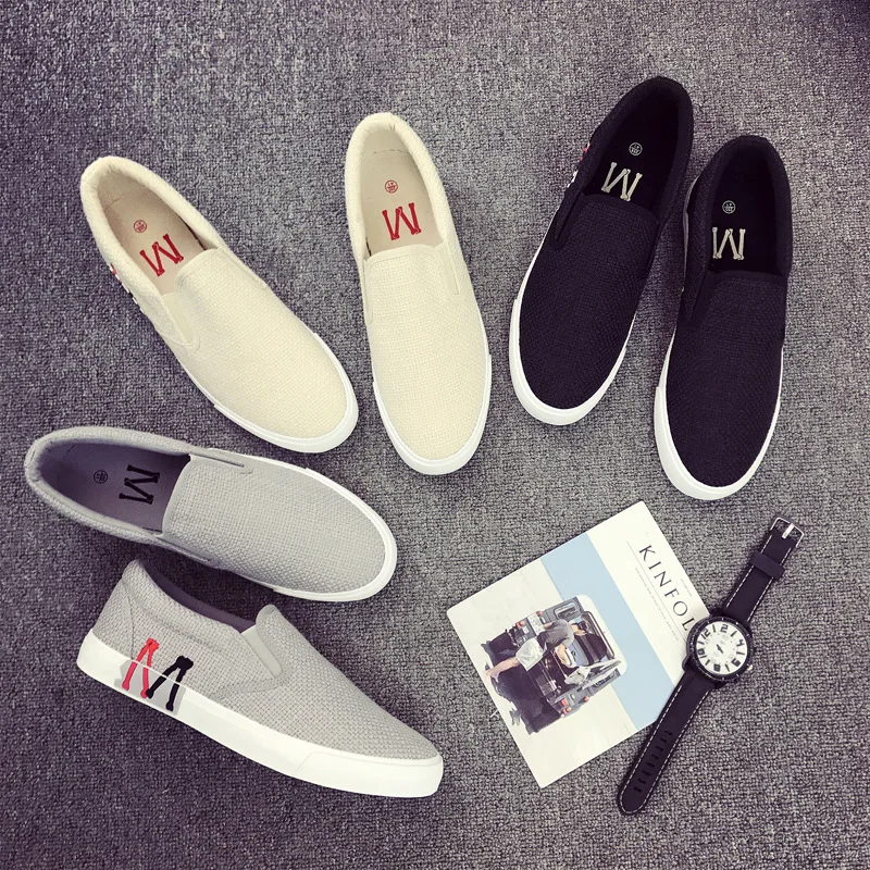 Shengxuanny New spring autumn breathable burlap flat canvas shoes men's shoes trend transparent bottom  low to help shoes