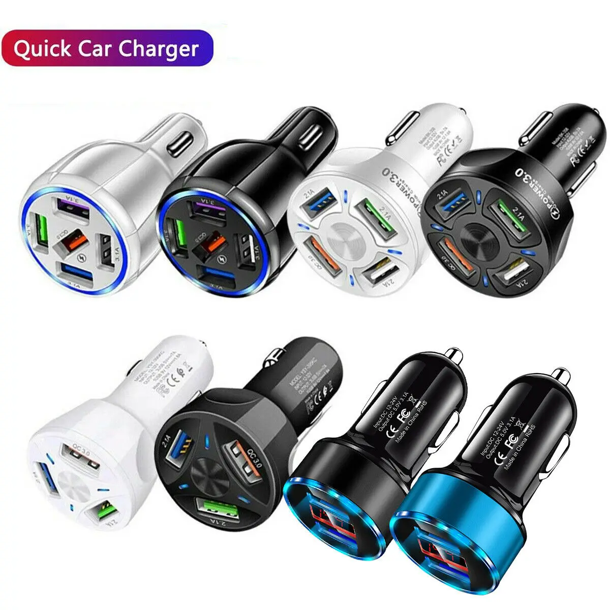 1PC 2 3 4 5 Port USB Fast Car Charger Adapter Mini Fast Charging for Samsung IPhone Android Cell Phone Accessories Car Charger