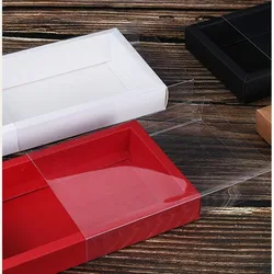 20pcs Kraft Paper Drawer Boxes with Clear PVC Sleeve Handmade Soap Box Packaging Wedding Party Cookies Candy Cake Box