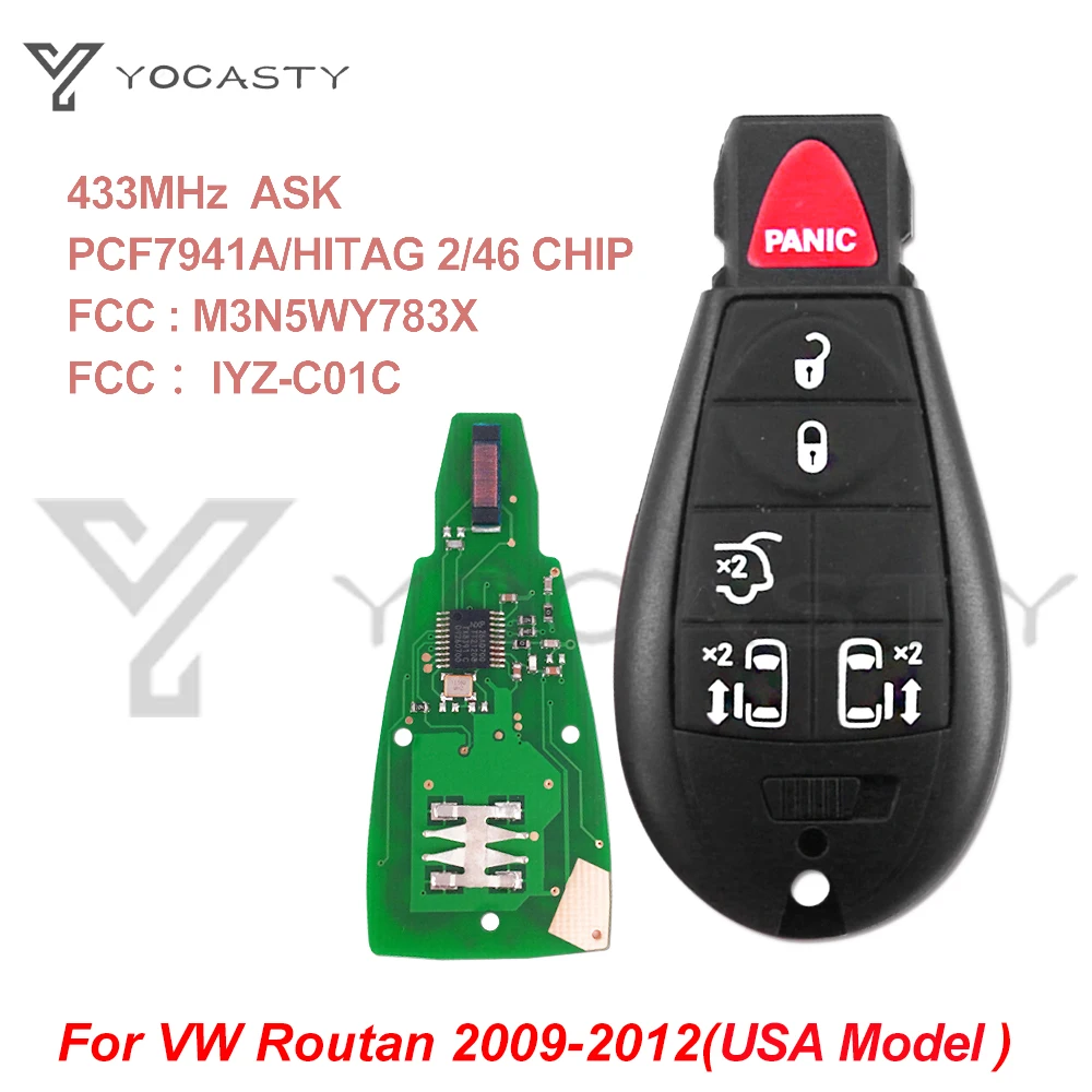 YOCASTY M3N5WY783X 433MHz ID46 Chip 6 Buttons Remote Car Key For VW Volkswagen Routan 2009 2010 2011 2012 IYZ-C01C