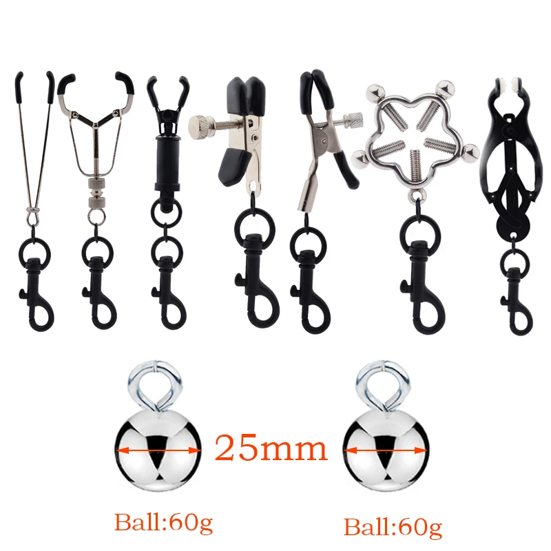 BDSM Game Nipple Bondage Nipple Clamps Sex Toys For Women Weight Ball Bondage Gear Stainless Steel Clips For Nipples Adult Games