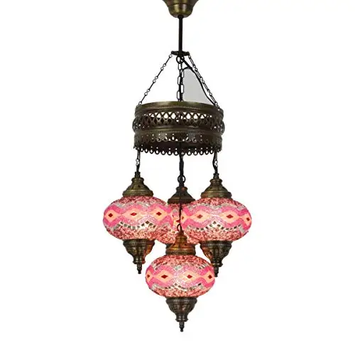 LaModaHome 25 + Unique Colors, 2020 Customizable Chandelier 4 Globes + Free 4 Bulbs, stunning Mosaic Turkish Lamp Moroccan Light