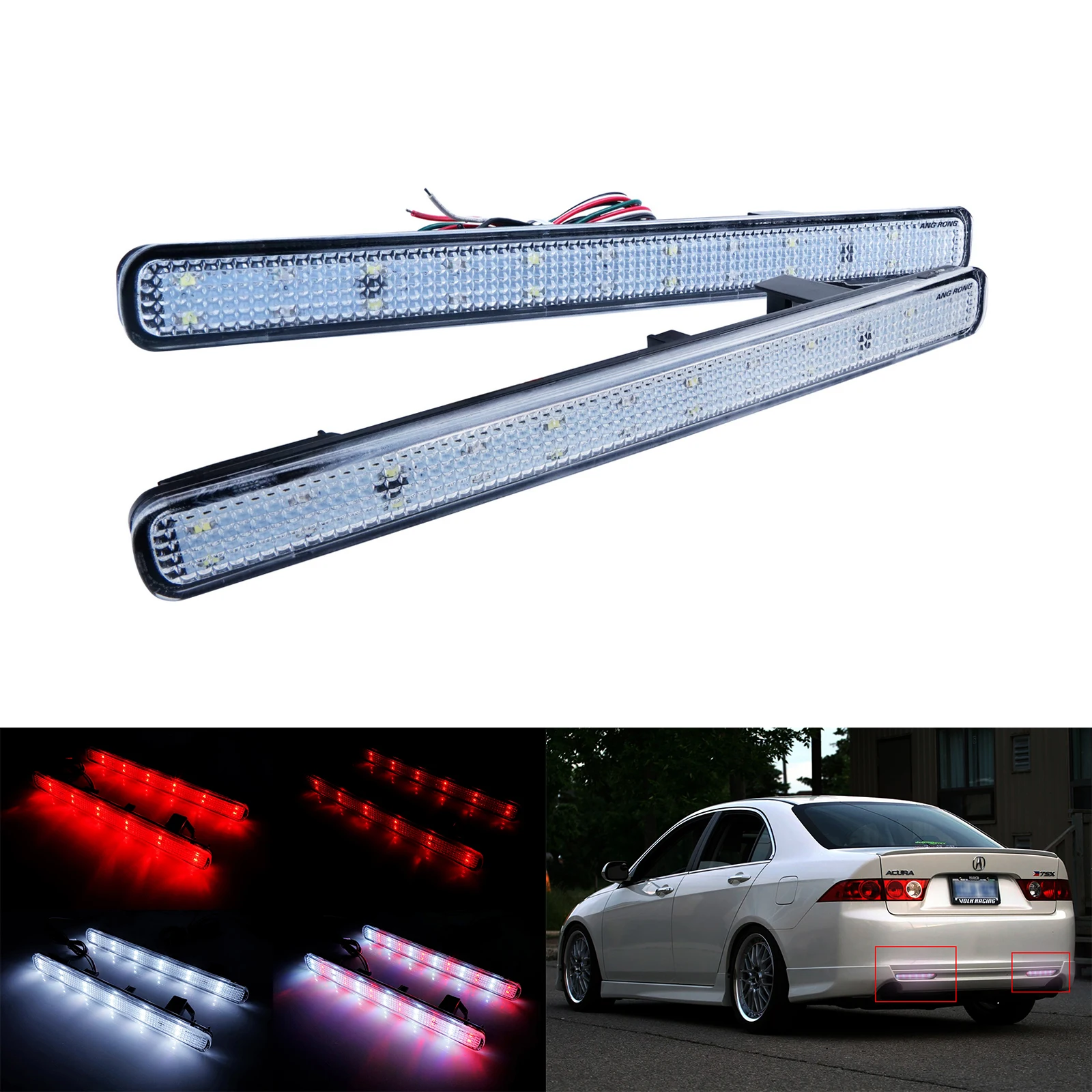 

For Acura TSX Sedan 2009-2014 LED Rear Bumper Reflector Tail Brake Stop Reversing Light Clear Lens