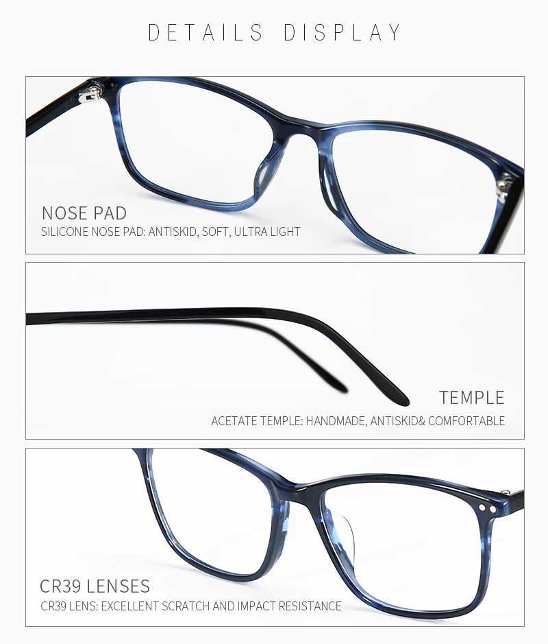 ZENOTTIC Quadratische Acetat Brillen Frauen/Männer CR39 Optische Brillen Anti Blau Licht Myopie Brillen – Detail 7