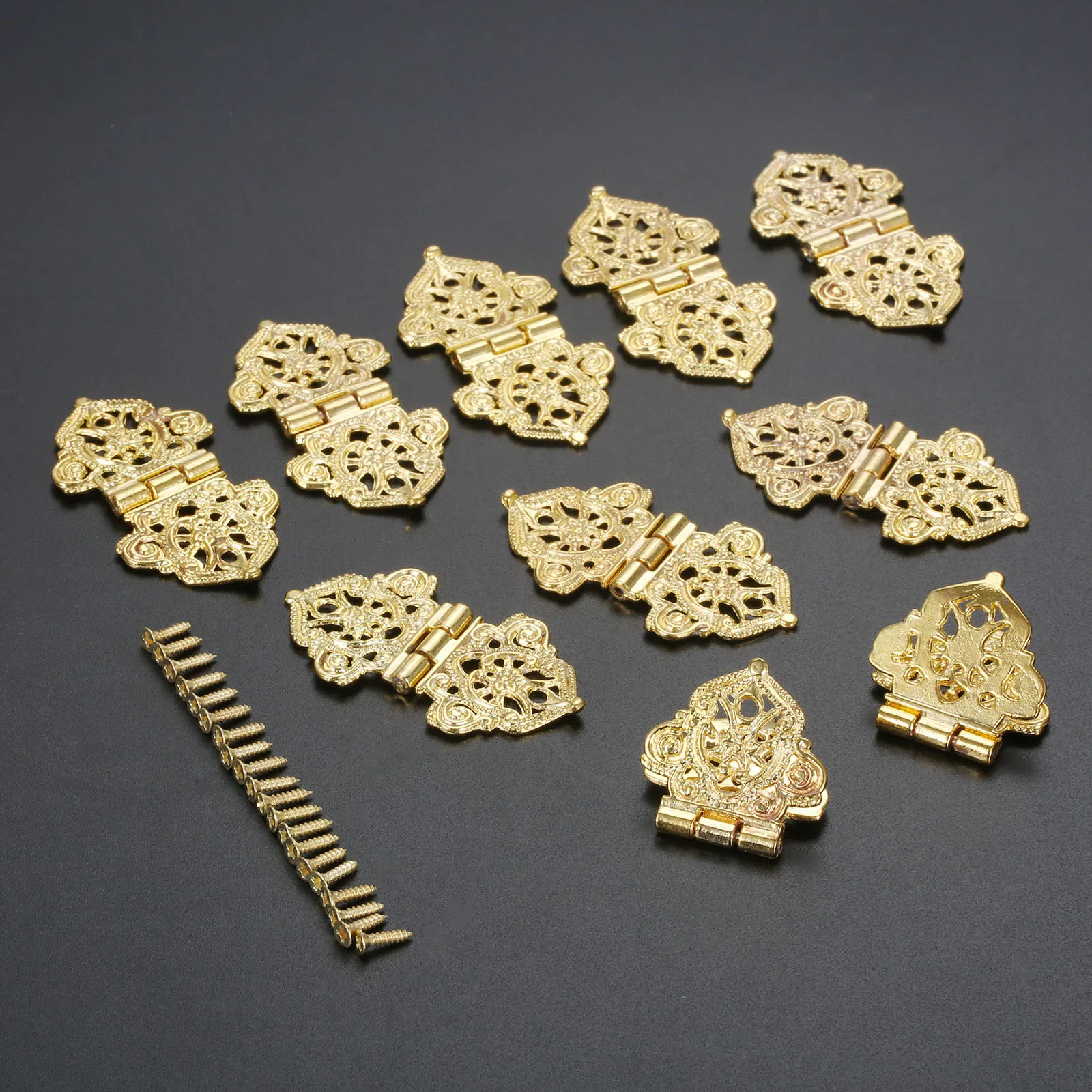 

10x Mini Lace Hinge Small Decorative Jewelry Wooden Box Cabinet Door Butt Hinges with Nails Homemade 53*28mm