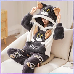 Women's Pajama Set Winter Family Pajamas Thick Flannel Homewear Female Warm Sleepwear Unisex Couples Tops Pants Man Home Clothes